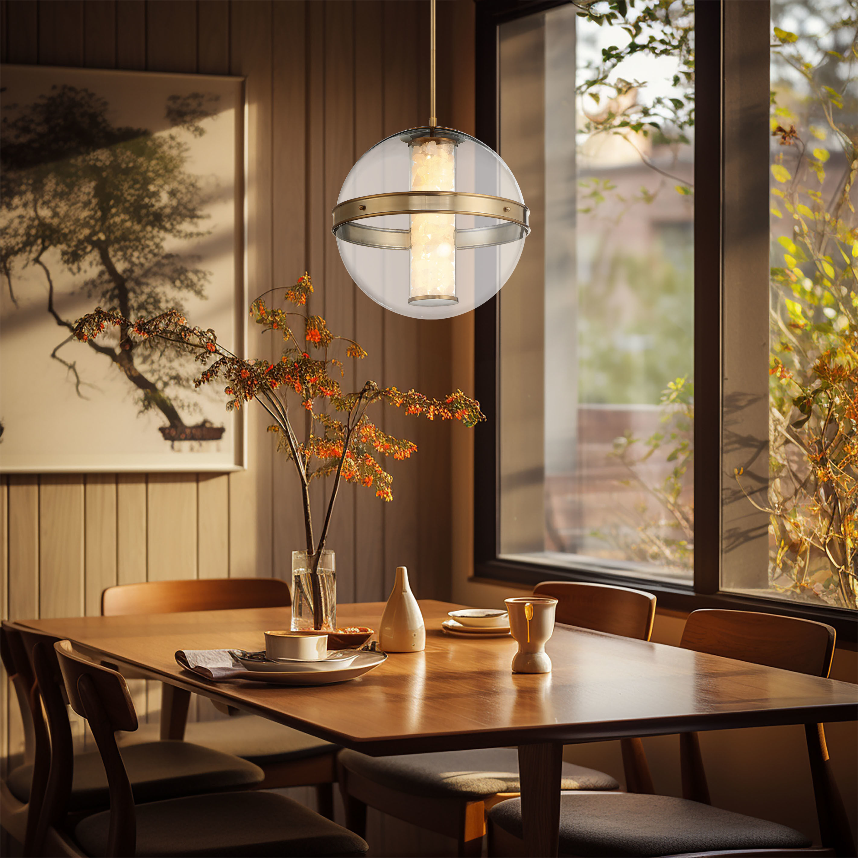 Divinely LED 16.75 inch Celeste Brass Pendant Ceiling Light